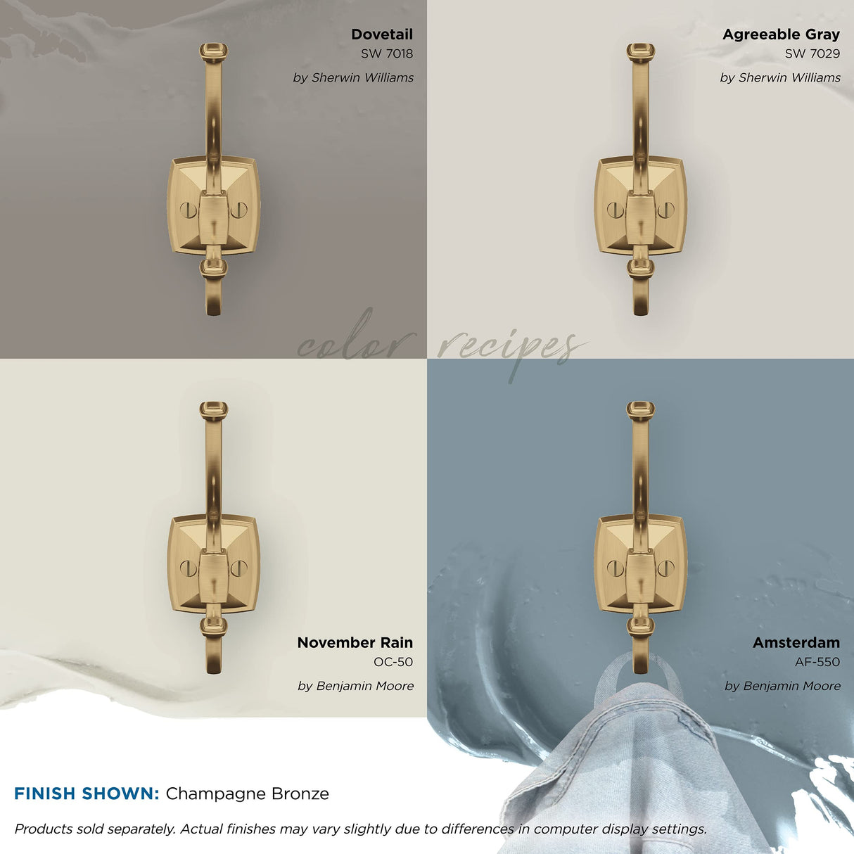 Amerock H37002CZ Kinsale Double Prong Decorative Wall Hook Champagne Bronze Hook for Coats, Hats, Backpacks, Bags Hooks for Bathroom, Bedroom, Closet, Entryway, Laundry Room, Office