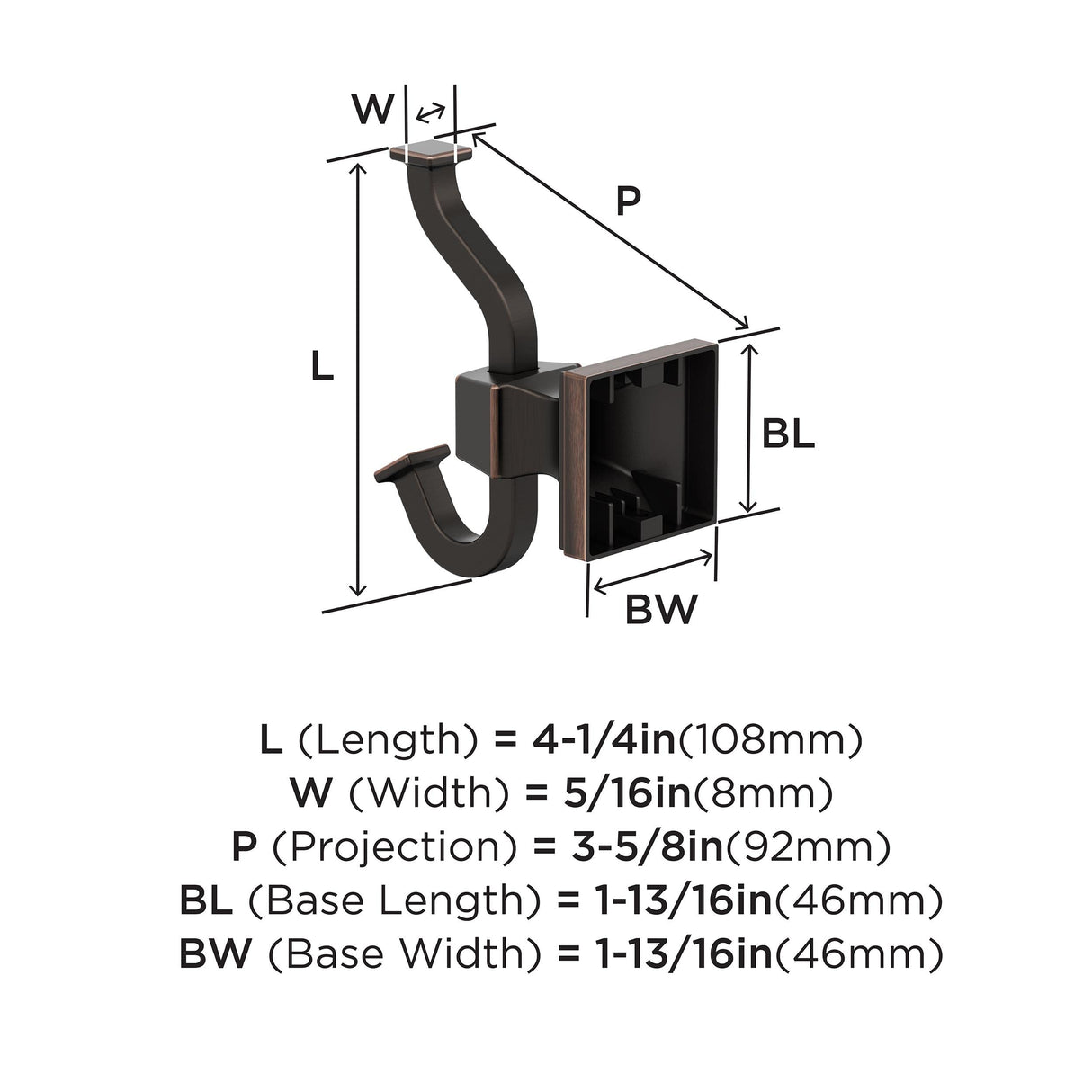 Amerock BH36020ORB Oil Rubbed Bronze Single Robe Hook 4-1/4 in. (108 mm) Length Towel Holder Mulholland Towel Hook for Bathroom Bathroom Hardware Bath Accessories