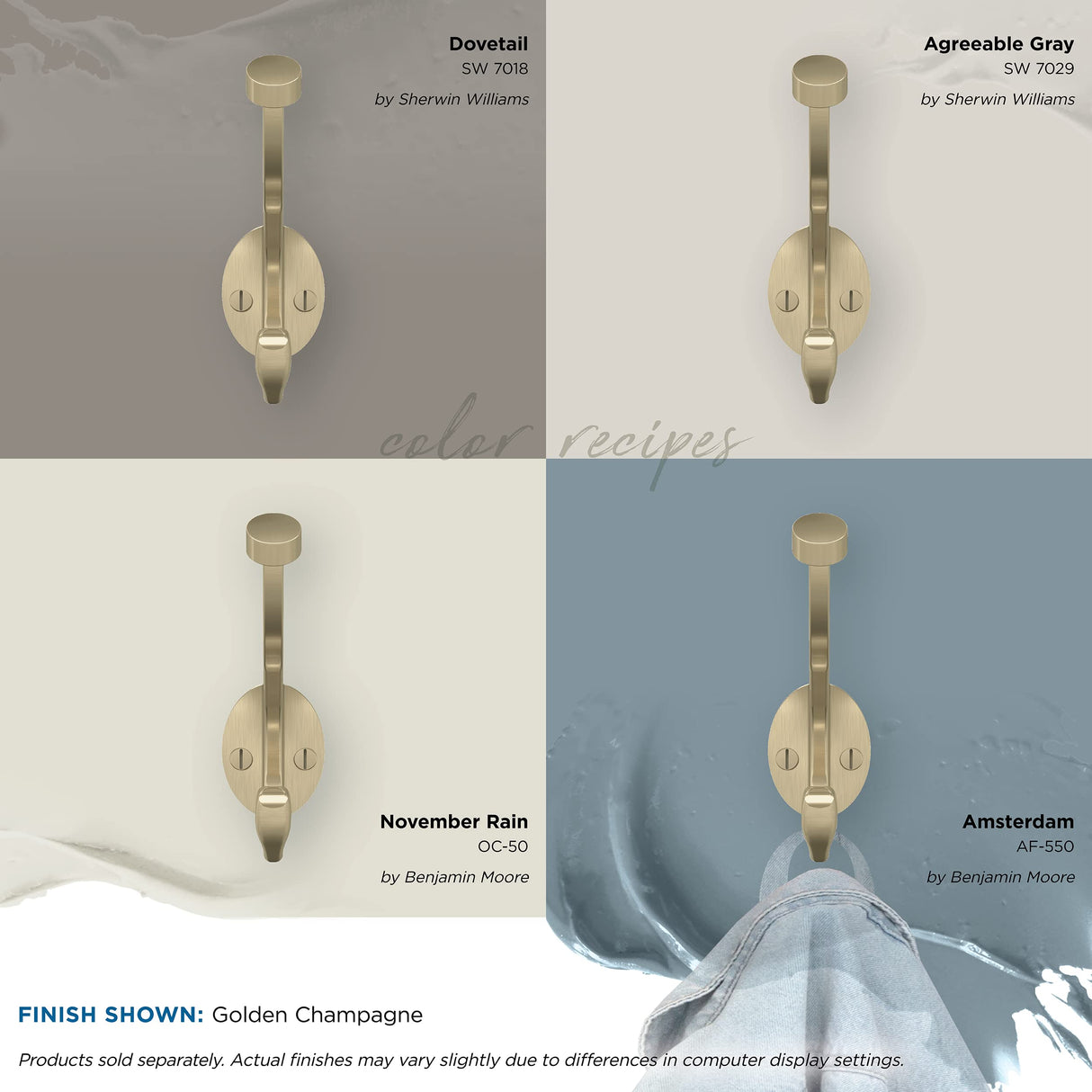 Amerock H55465BBZ Adare Double Prong Decorative Wall Hook Golden Champagne Hook for Coats, Hats, Backpacks, Bags Hooks for Bathroom, Bedroom, Closet, Entryway, Laundry Room, Office