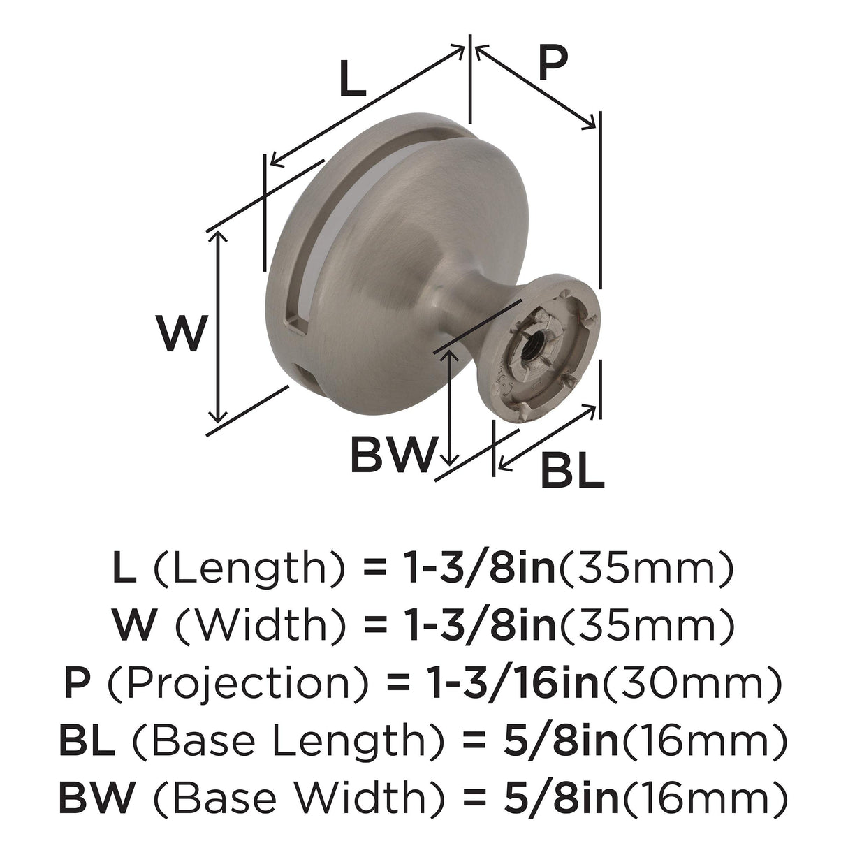 Amerock Cabinet Knob Satin Nickel/Frosted 1-3/8 inch (35 mm) Diameter Oberon 1 Pack Drawer Knob Cabinet Hardware