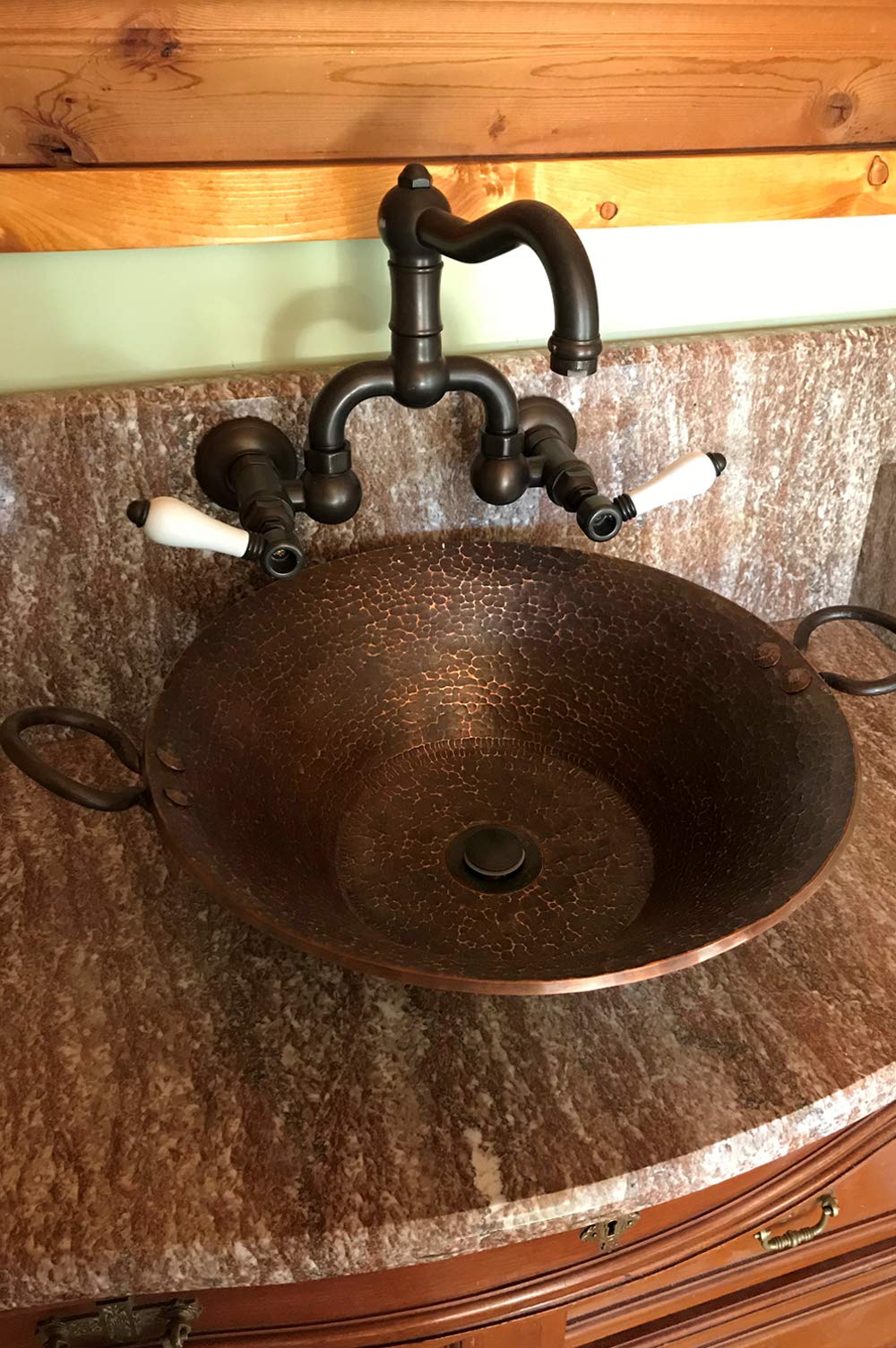 Premier Copper Products PVMPDB 20.75-Inch Round Hand Forged Old World Miners Pan Copper Vessel Sink