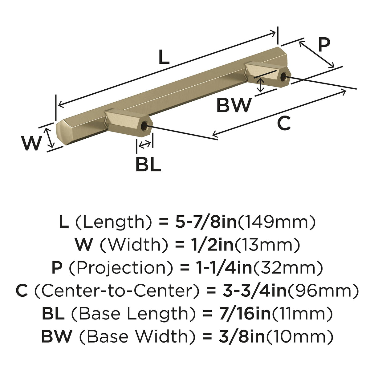 Amerock Cabinet Pull Golden Champagne 3-3/4 in (96 mm) Center-to-Center Drawer Pull Caliber Kitchen and Bath Hardware Furniture Hardware