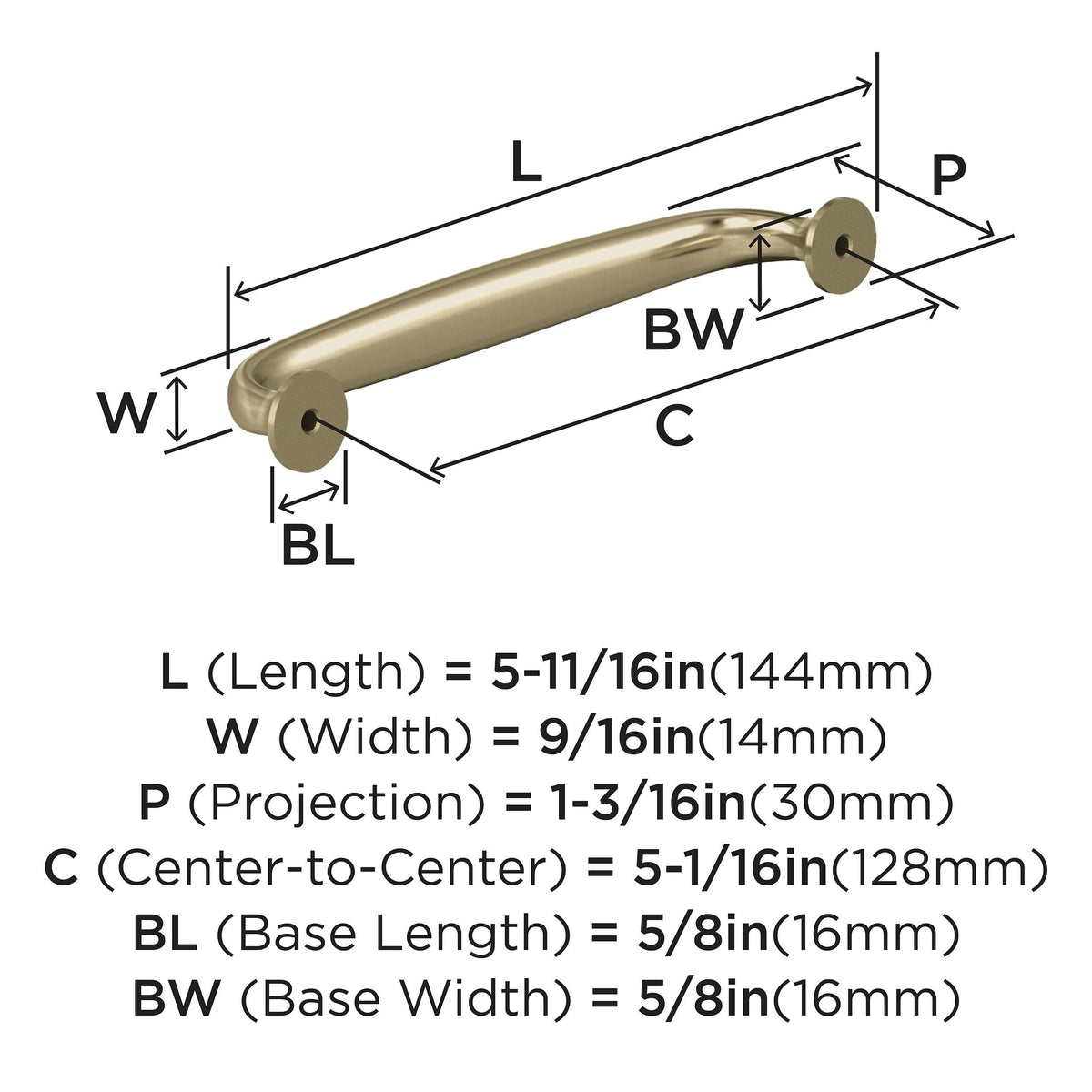 Amerock Cabinet Pull Golden Champagne 5-1/16 in (128 mm) Center-to-Center Drawer Pull Renown Kitchen and Bath Hardware Furniture Hardware