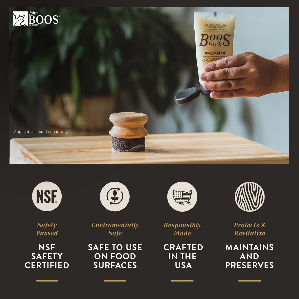 John Boos BWC 5 Oz All Natural Beeswax Moisture Cream for Wood Kitchen Cutting Boards, Chopping Block & Countertops, Food Safe Charcuterie Essential BOOS BEESWAX CREAM OZ