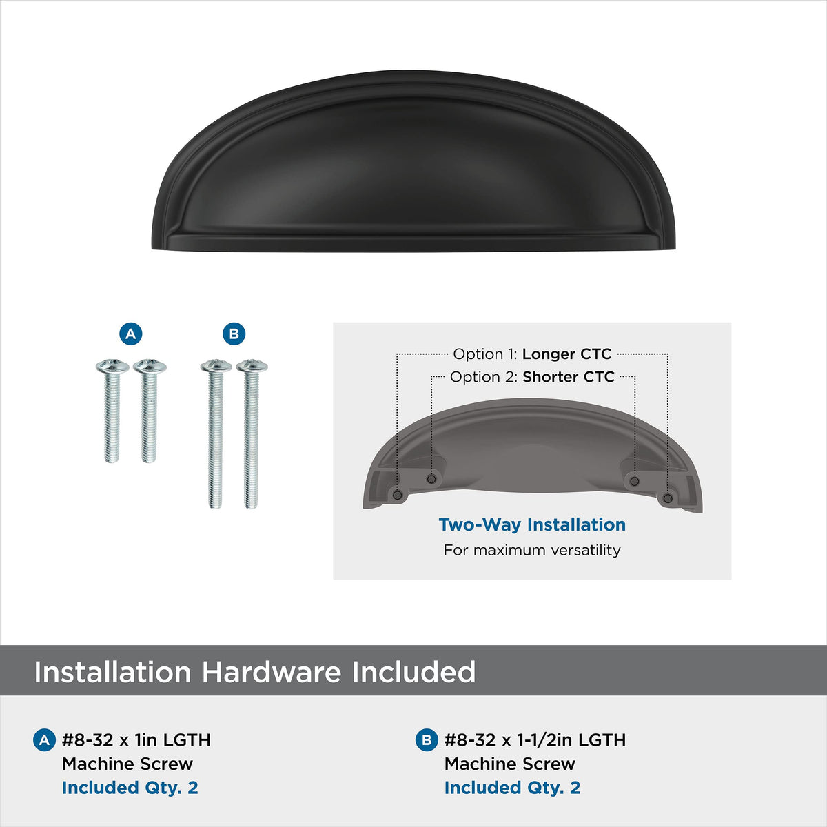 Amerock Cabinet Cup Pull Black Bronze 3 in. (76 mm) & 4 in. (102 mm) Center-to-Center Drawer Pull Ashby Kitchen and Bath Hardware Furniture Hardware, 1 Count