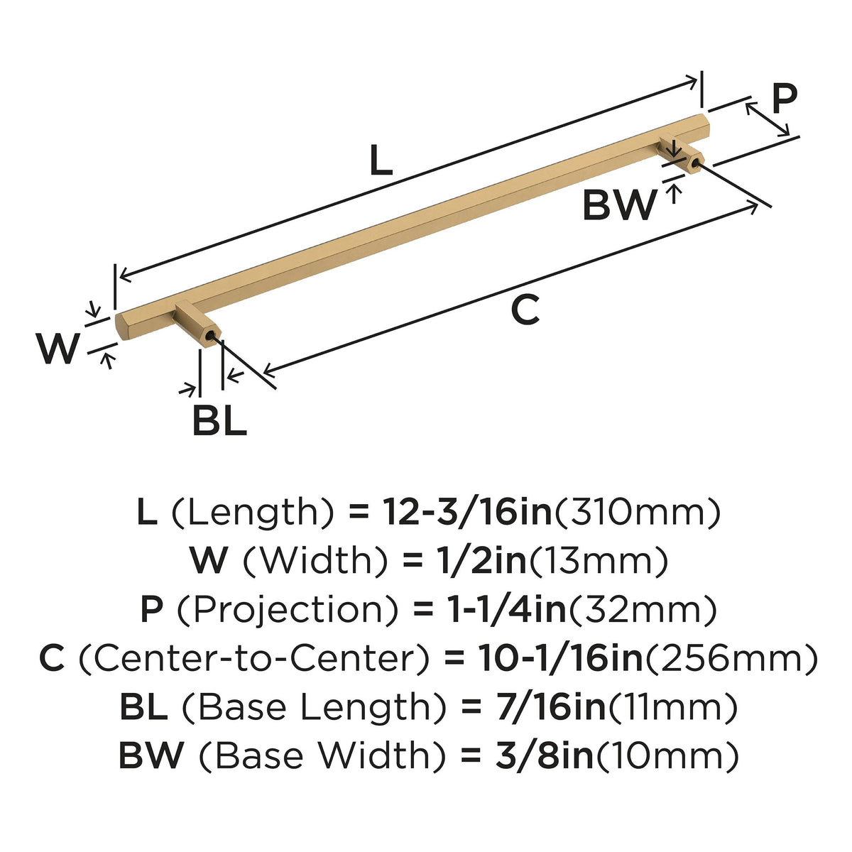 Amerock Cabinet Pull Champagne Bronze 10-1/16 inch (256 mm) Center-to-Center Caliber 1 Pack Drawer Pull Cabinet Handle Cabinet Hardware