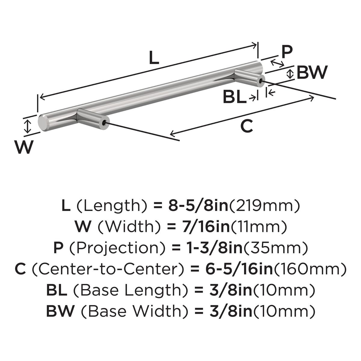 Amerock BP4052026 Polished Chrome Cabinet Pull 6-5/16 inch (160mm) Center-to-Center Cabinet Hardware Bar Pulls Furniture Hardware Drawer Pull