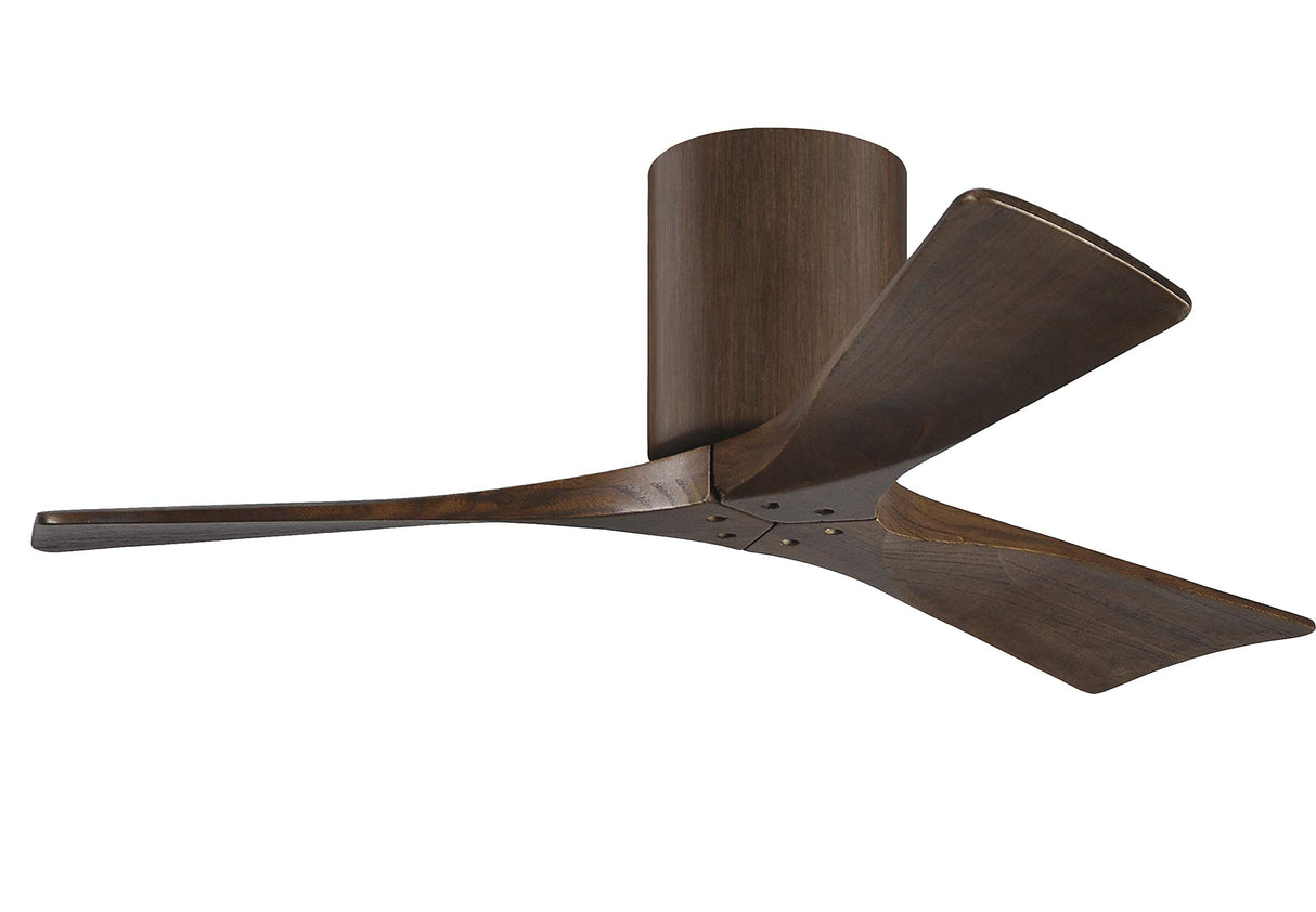 Matthews Fan IR3H-WN-WA-42 Irene-3H three-blade flush mount paddle fan in Walnut finish with 42” solid walnut tone blades. 