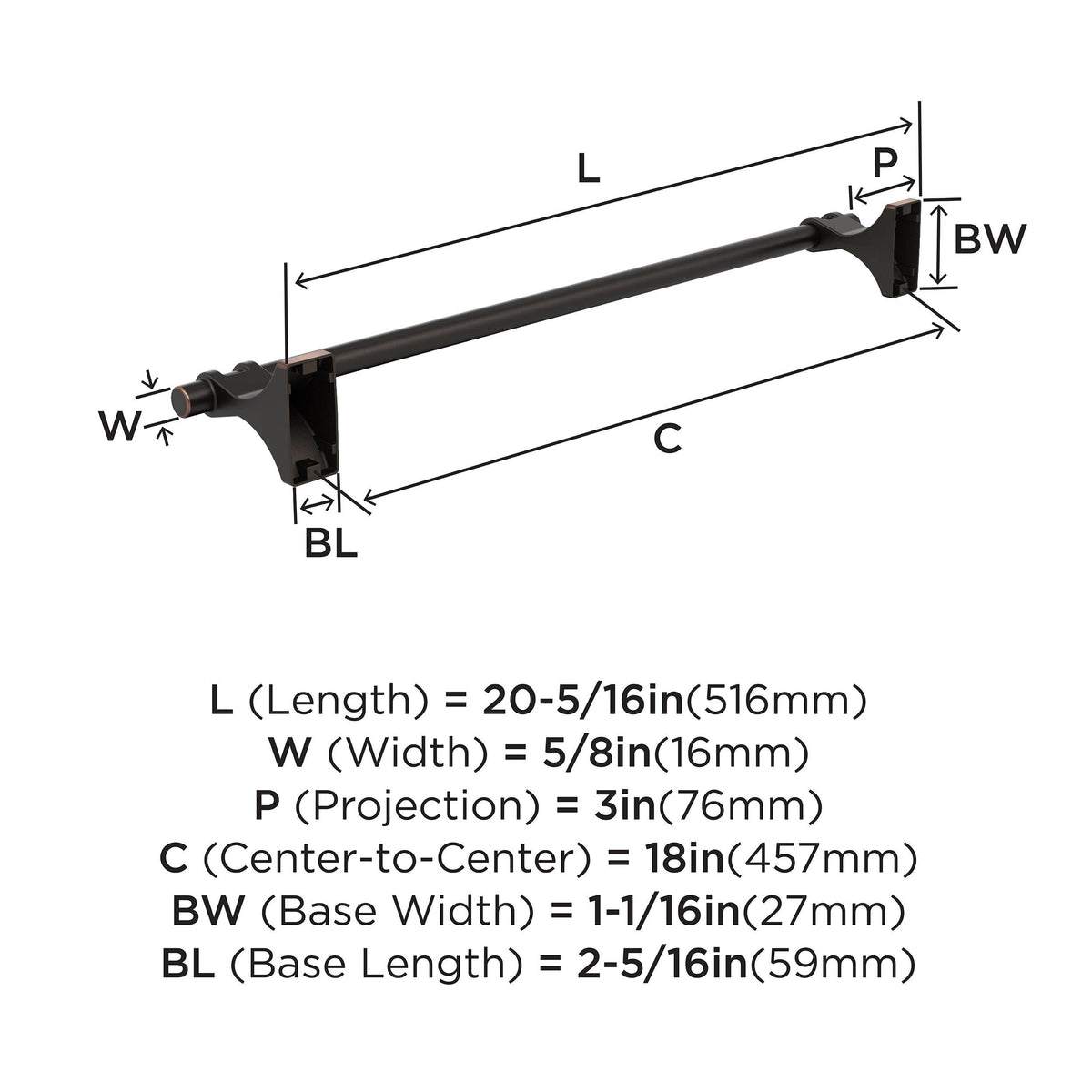 Amerock BH36053ORB Oil Rubbed Bronze Towel Bar 18 in (457 mm) Towel Rack Davenport Bathroom Towel Holder Bathroom Hardware Bath Accessories
