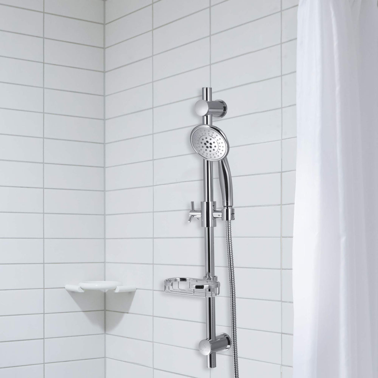 PULSE ShowerSpas 1010-CH Adjustable Slide Bar for Hand Shower with Wire Basket Soap Dish, Polished Chrome