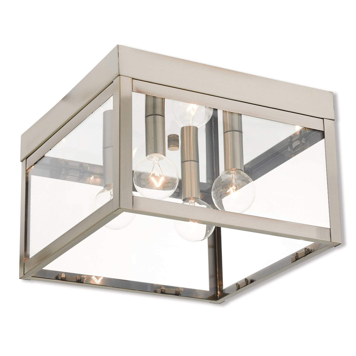 Livex Lighting 20589-91 Transitional Four Light Outdoor Ceiling Mount from Nyack Collection in Pwt, Nckl, B/S, Slvr. Finish, 10.50 inches, Medium, Brushed Nickel