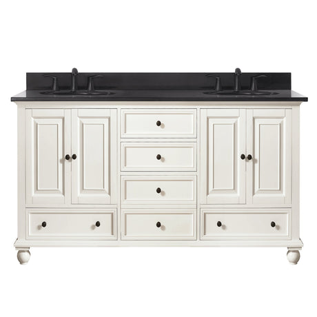 Avanity Thompson 61 in. Double Vanity in French White finish with Black Granite Top