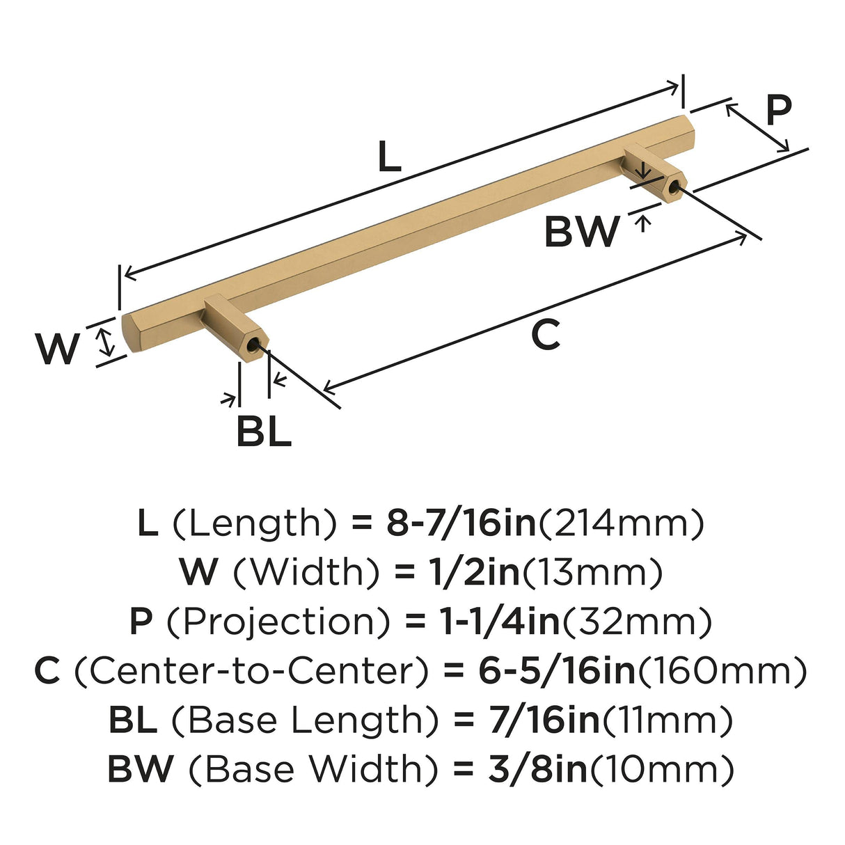 Amerock Cabinet Pull Champagne Bronze 6-5/16 inch (160 mm) Center-to-Center Caliber 1 Pack Drawer Pull Cabinet Handle Cabinet Hardware