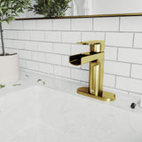 VIGO Ileana 7.125 inch H Single Handle Single Hole Bathroom Sink Faucet in Matte Gold - Bathroom Sink Faucet with Deck Plate VG01042MGK1