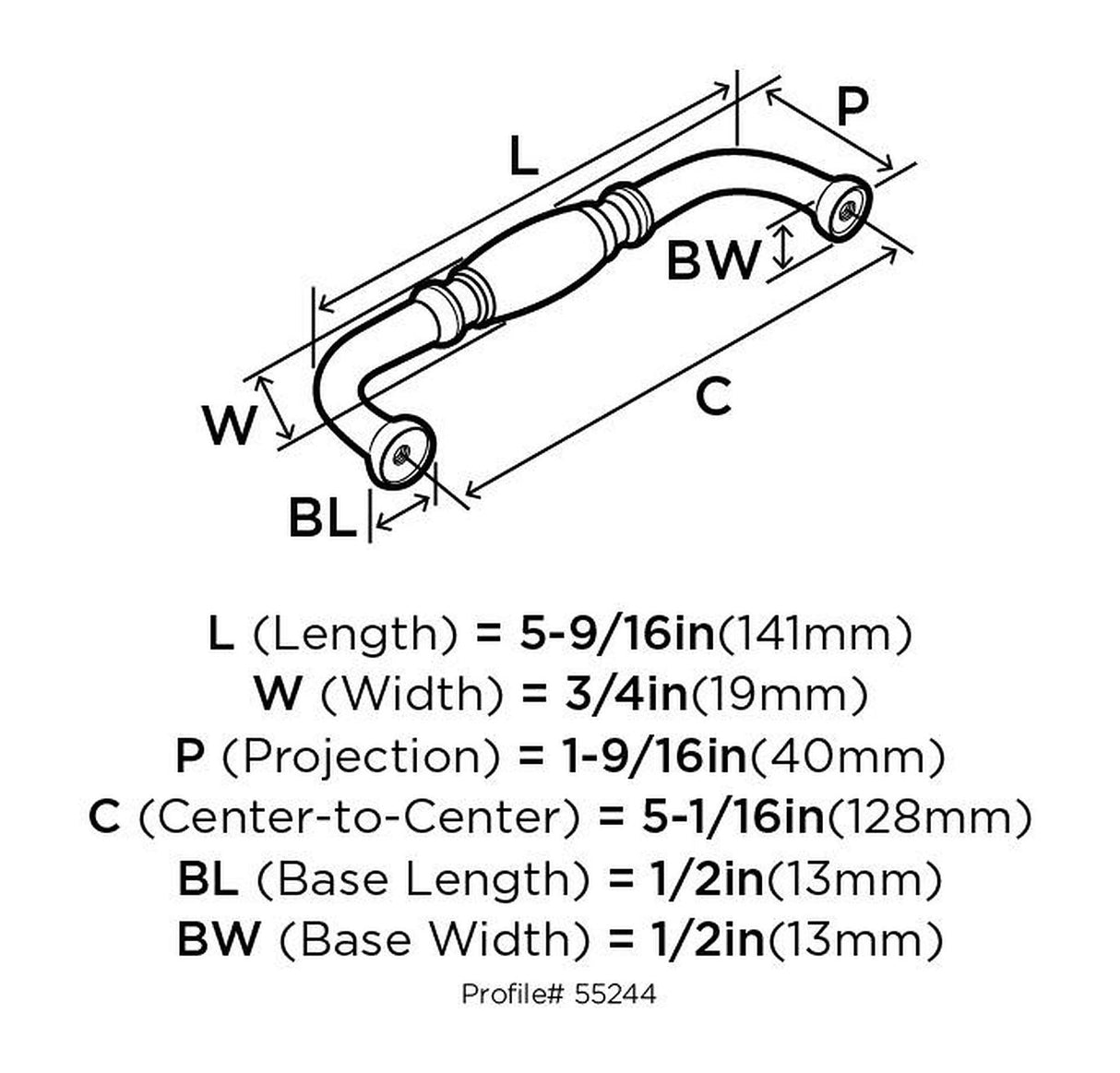 Amerock Cabinet Pull Oil Rubbed Bronze 5-1/16 inch (128 mm) Center to Center Granby 1 Pack Drawer Pull Drawer Handle Cabinet Hardware
