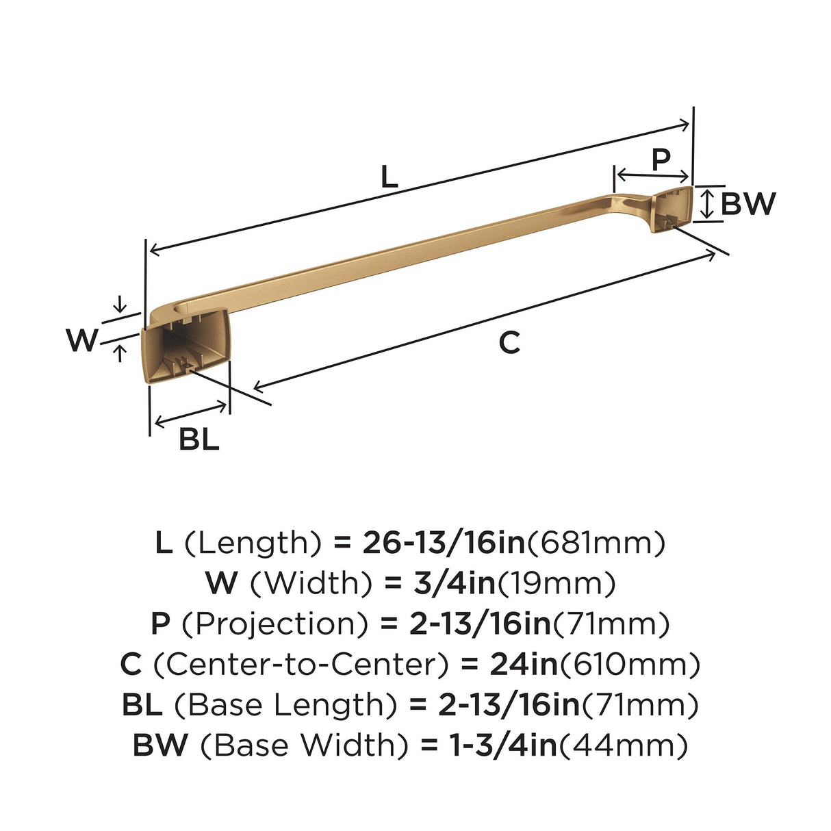 Amerock BH36014CZ Champagne Bronze Towel Bar 24 in (610 mm) Towel Rack Highland Ridge Bathroom Towel Holder Bathroom Hardware Bath Accessories