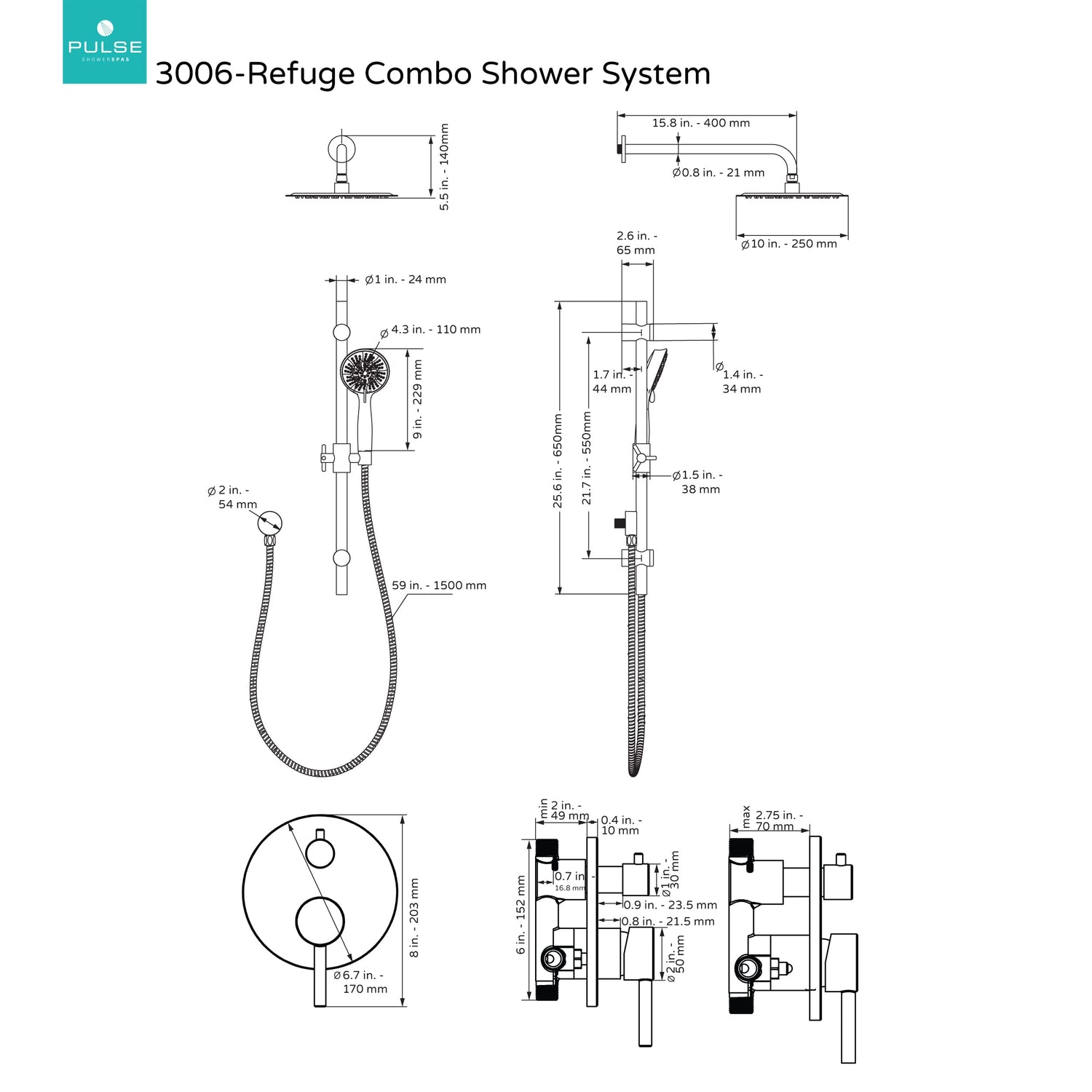 PULSE ShowerSpas 3006-CH-1.8GPM Chrome Combo Shower System, 1.8 GPM