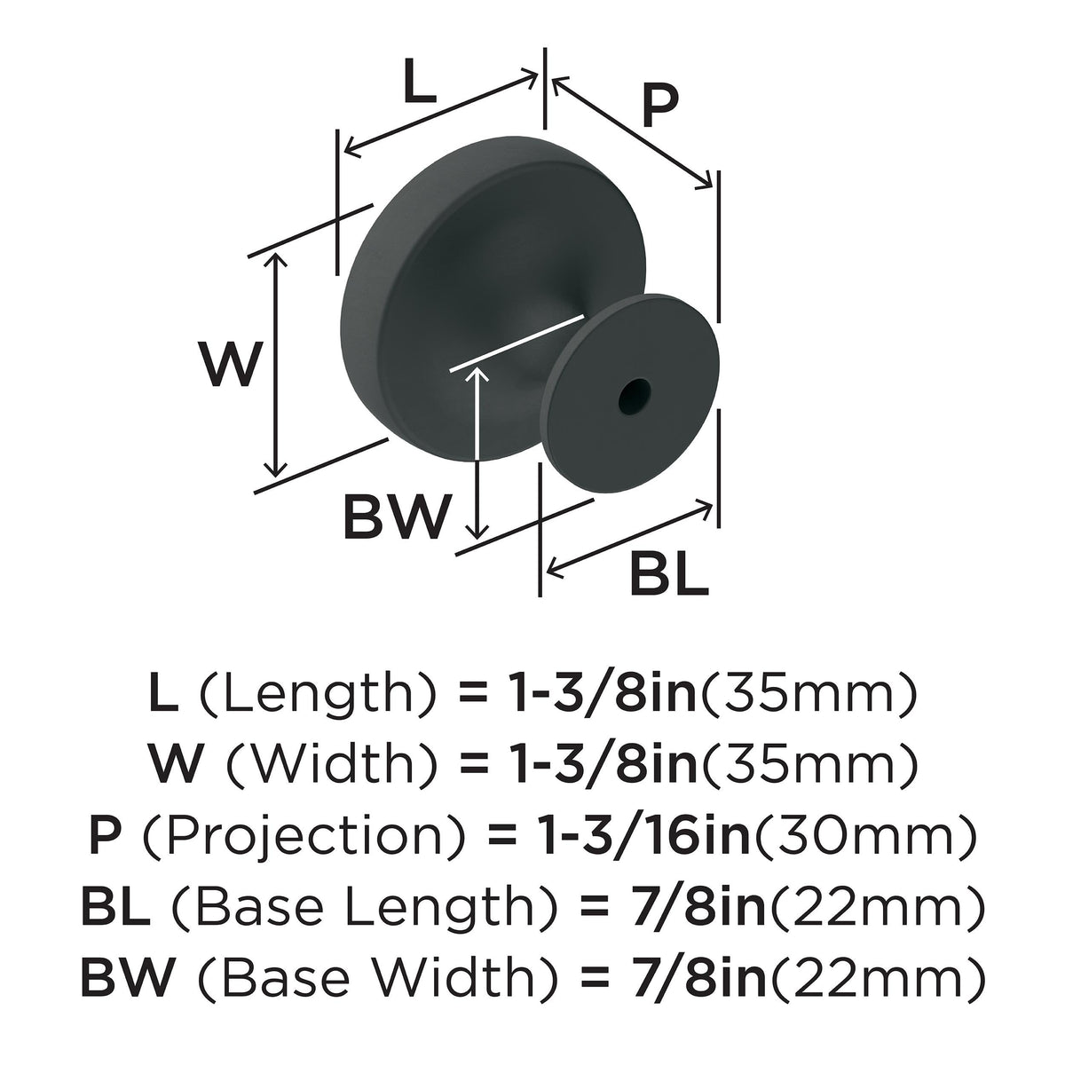 Amerock Cabinet Knob Matte Black 1-1/2 inch (38 mm) Diameter Exceed 1 Pack Drawer Knob Cabinet Hardware