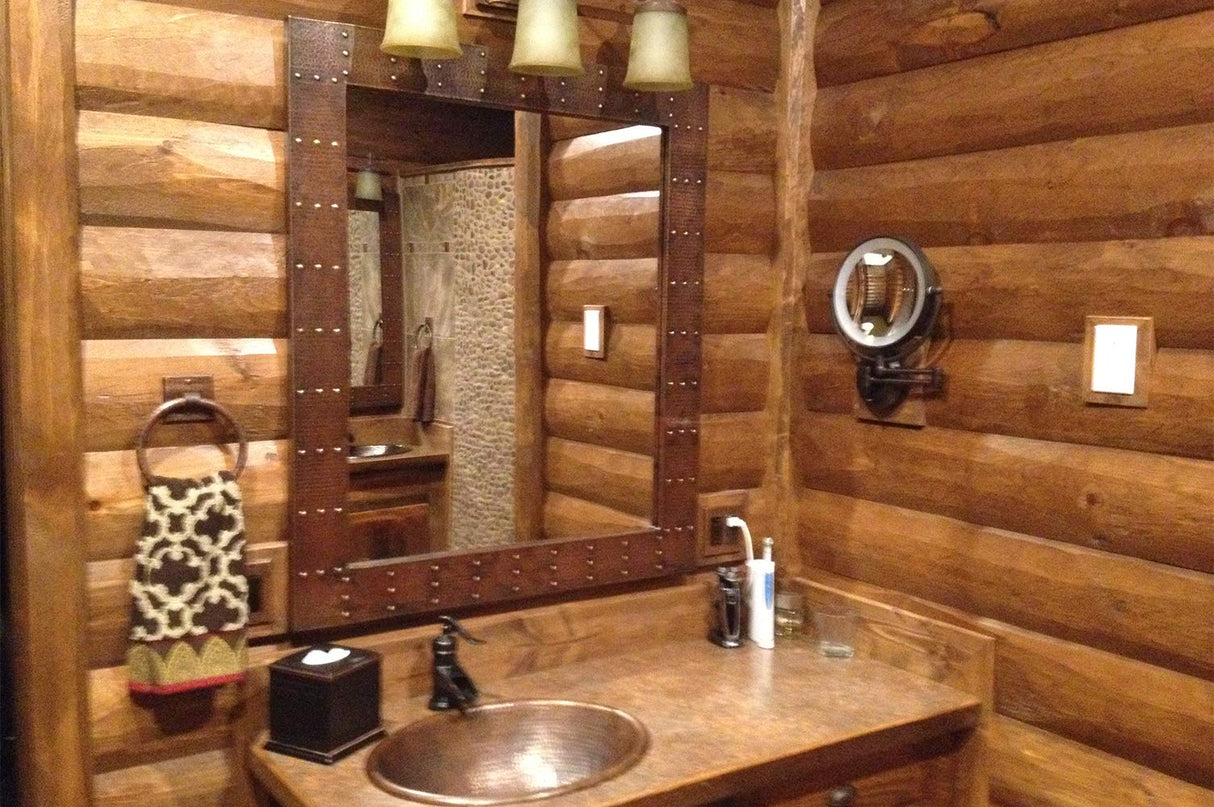 Premier Copper Products MFREC3631-RI 36-Inch Hand Hammered Rectangle Copper Mirror with Hand Forged Rivets