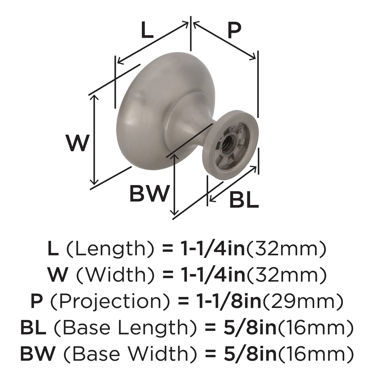 Amerock Cabinet Knob Satin Nickel 1-1/4 inch (32 mm) Diameter Edona 10 Pack Drawer Knob Cabinet Hardware
