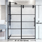 VIGO Adjustable 60-64" W x 74" H Elan Frameless Sliding Shower Door with Clear Tempered Glass, Reversible Handle in Matte Black