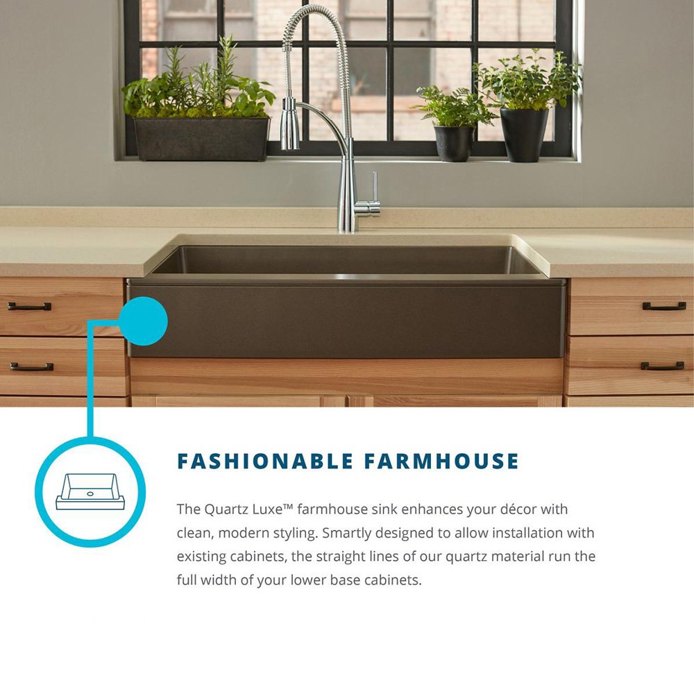 Elkay ELXUFP3620RT0 Quartz Luxe Single Bowl Farmhouse Sink with Perfect Drain, Ricotta