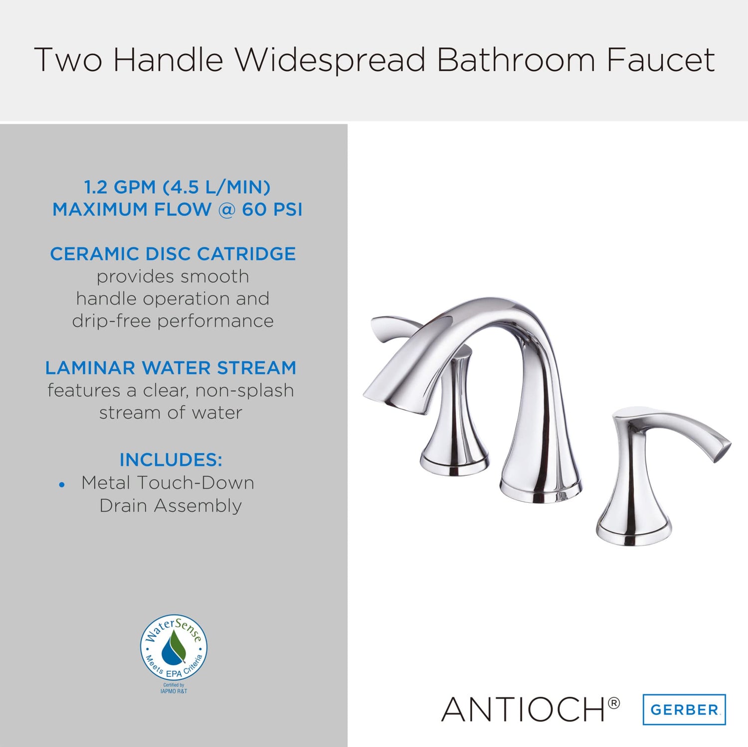 Gerber D304222BN Brushed Nickel Antioch Two Handle Widespread Lavatory Faucet