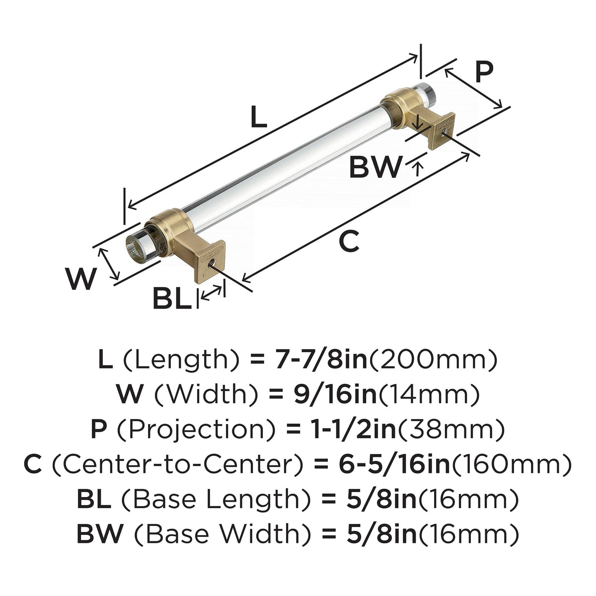 Amerock Cabinet Pull Clear/Golden Champagne 6-5/16 inch (160 mm) Center to Center Glacio 1 Pack Drawer Pull Drawer Handle Cabinet Hardware