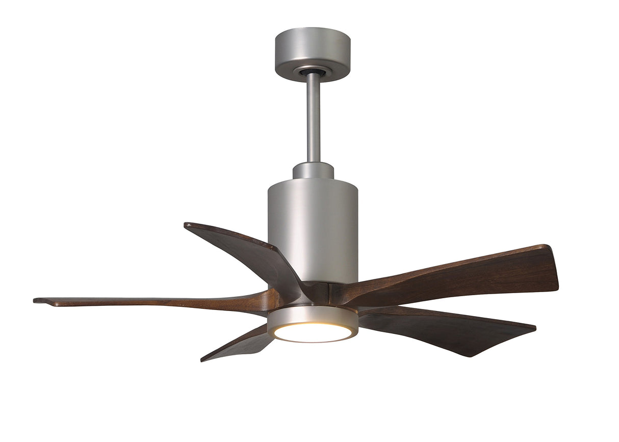 Matthews Fan PA5-BN-WA-42 Patricia-5 five-blade ceiling fan in Brushed Nickel finish with 42” solid walnut tone blades and dimmable LED light kit