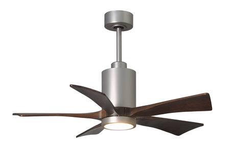 Matthews Fan PA5-BN-WA-42 Patricia-5 five-blade ceiling fan in Brushed Nickel finish with 42” solid walnut tone blades and dimmable LED light kit 