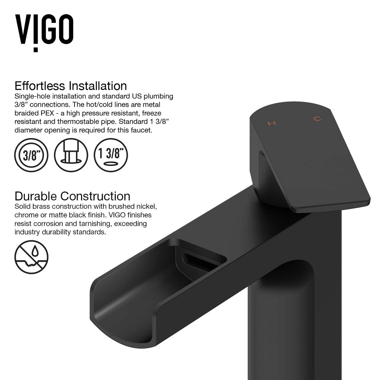 VIGO VGT944 13.88" L -21.25" W -10.38" H Handmade Countertop White Matte Stone Rectangle Vessel Bathroom Sink Set in Matte White Finish with Matte Black Waterfall Faucet and Pop Up Drain