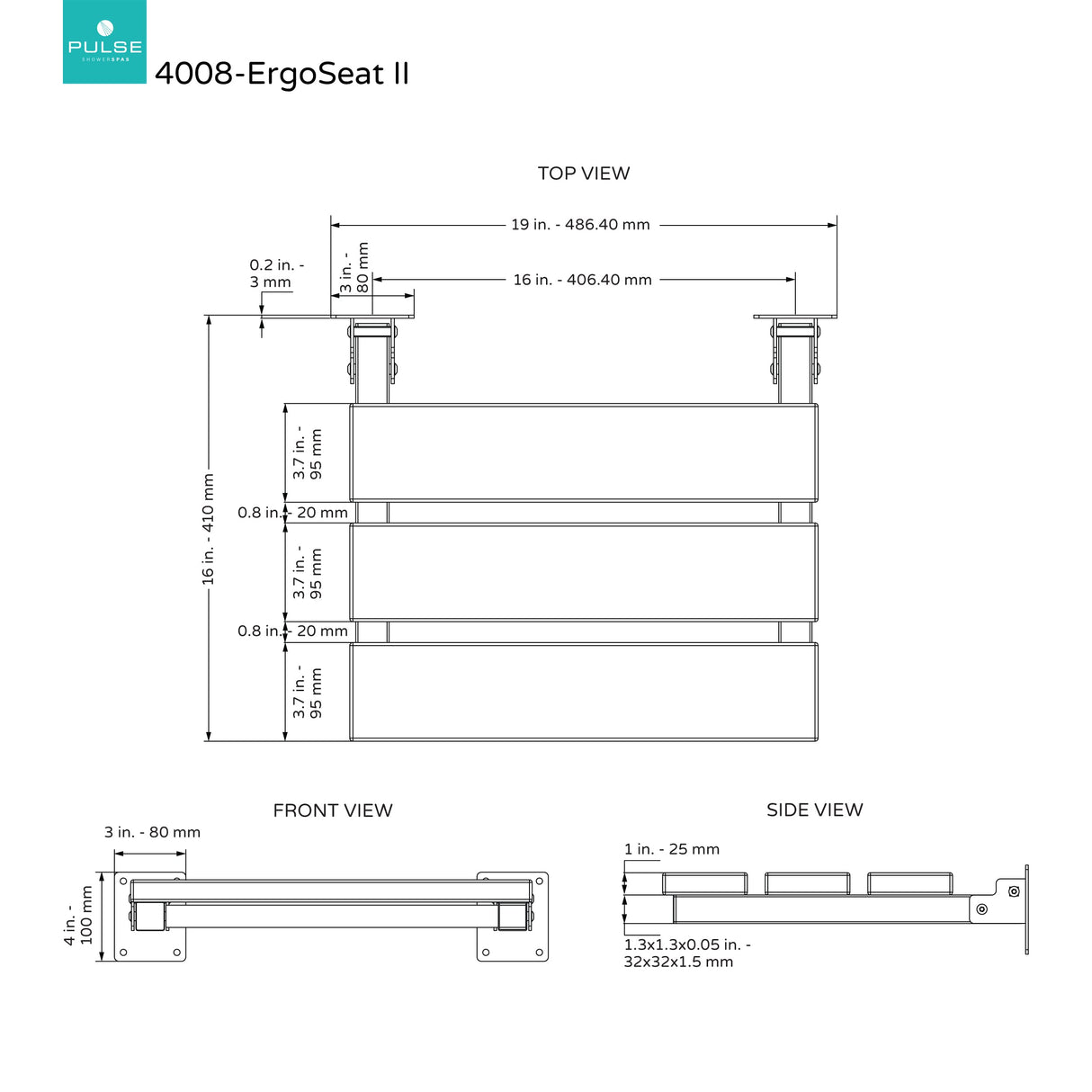 PULSE Showerspas 4008-SSB ErgoSeat II, ADA Compliant Bamboo Shower Seat, Brushed Stainless Steel