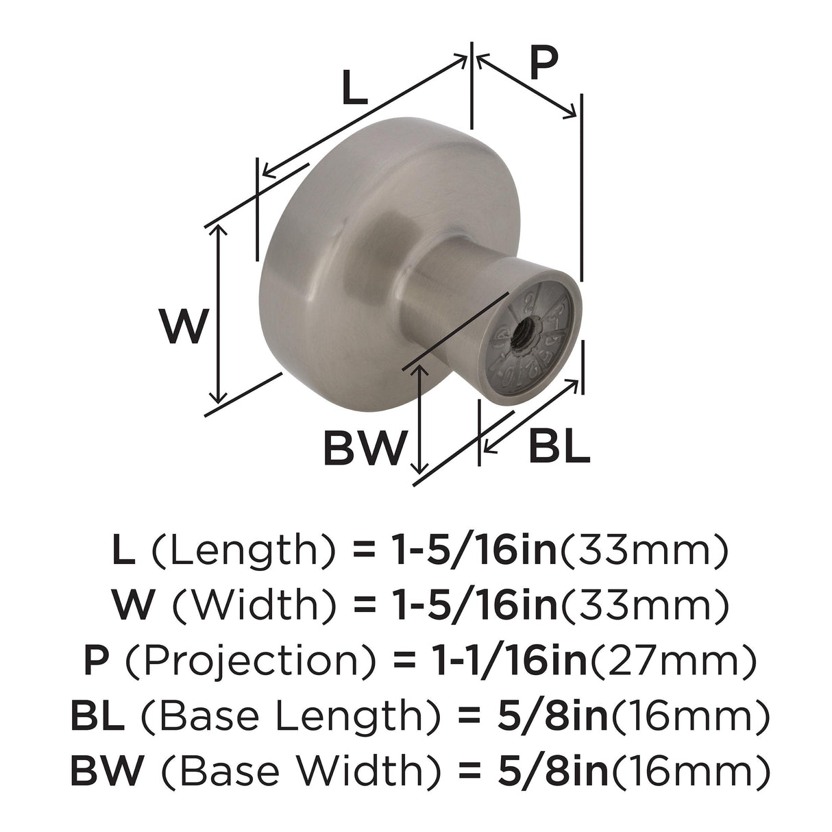 Amerock Cabinet Knob Satin Nickel 1-5/16 inch (33 mm) Diameter Blackrock 1 Pack Drawer Knob Cabinet Hardware