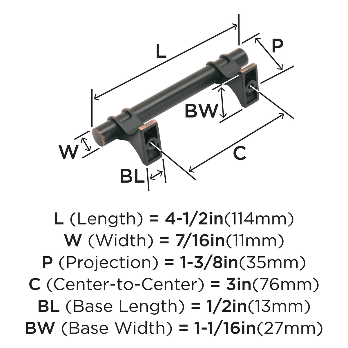 Amerock Cabinet Pull Oil Rubbed Bronze 3 inch (76 mm) Center to Center Davenport 1 Pack Drawer Pull Drawer Handle Cabinet Hardware