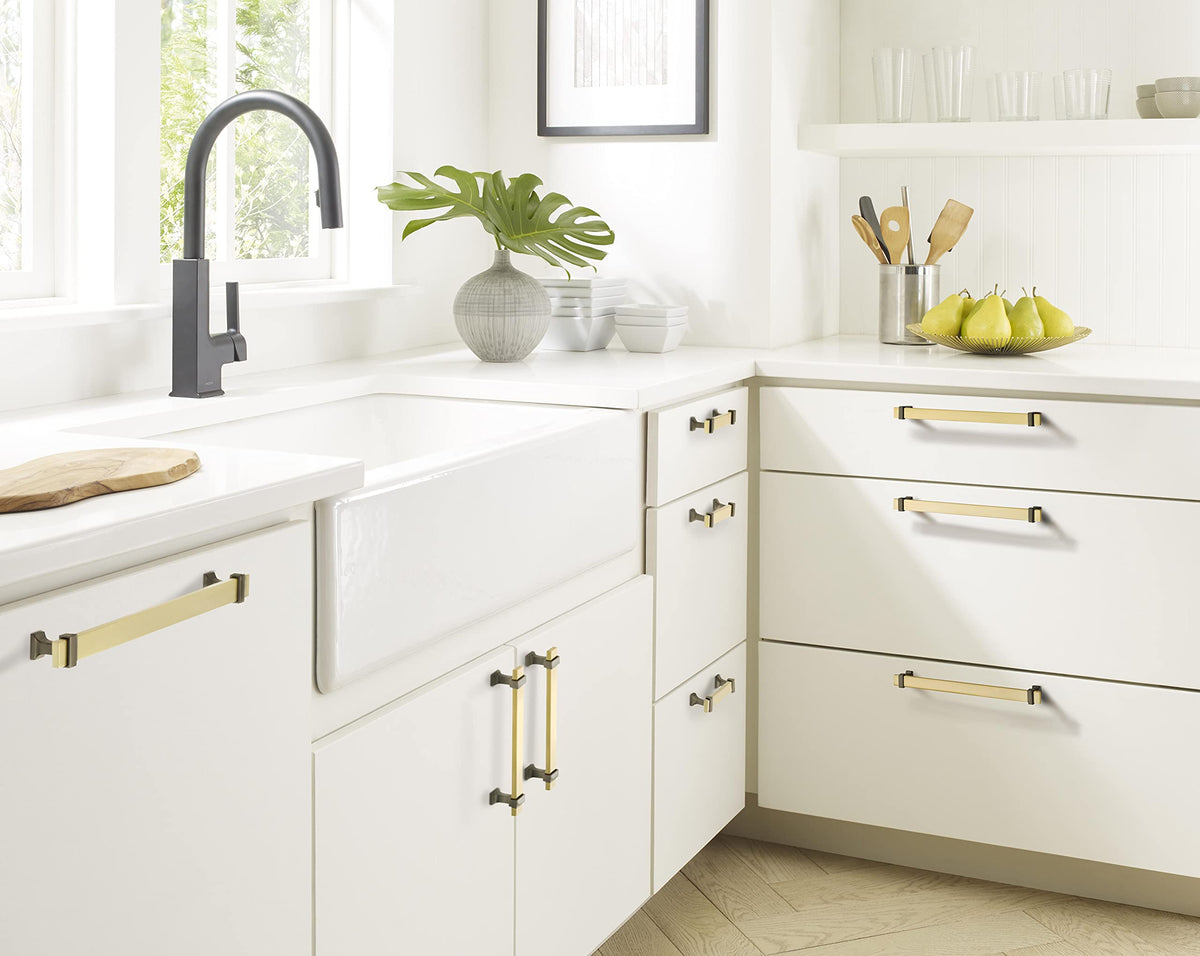 Amerock Cabinet Pull Brushed Gold/Black Chrome 5-1/16 inch (128 mm) Center to Center Overton 1 Pack Drawer Pull Drawer Handle Cabinet Hardware