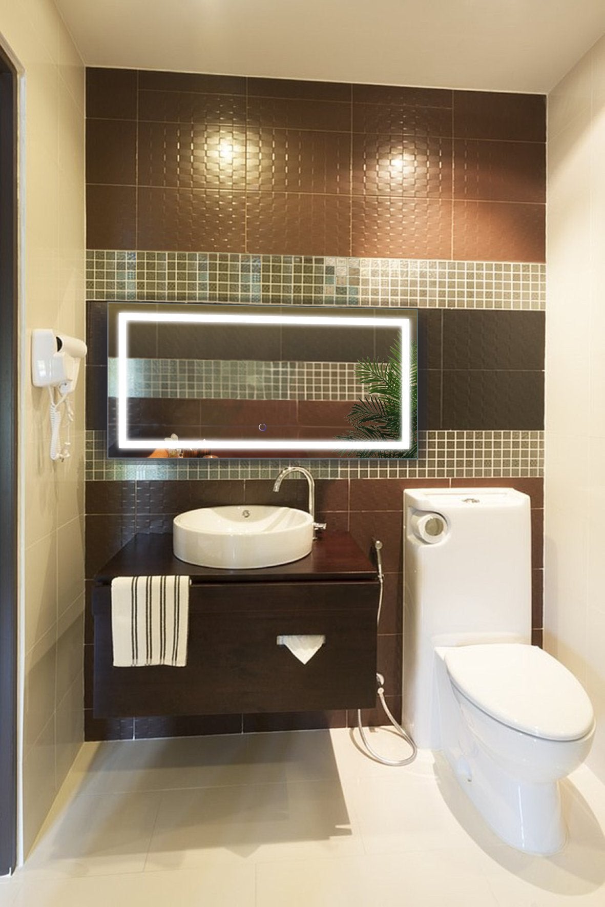 Krugg | Large 48 Inch X 24 Inch LED Bathroom Mirror | Lighted Vanity Mirror Includes Dimmer & Defogger | Wall Mount Vertical or Horizontal Installation