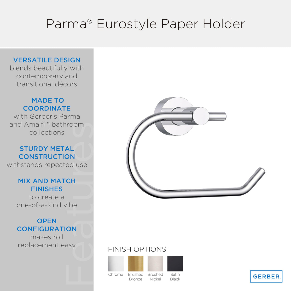 Gerber D446232BN Brushed Nickel Parma Eurostyle Paper Holder