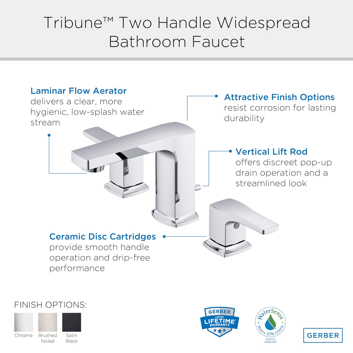 Gerber D304170BN Tribune Two Handle Widespread Bathroom Faucet - Brushed Nickel
