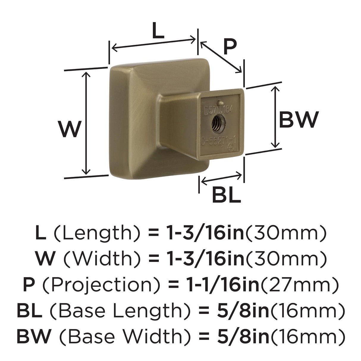 Amerock Cabinet Knob Golden Champagne 1-3/16 inch (30 mm) Length Blackrock 1 Pack Drawer Knob Cabinet Hardware