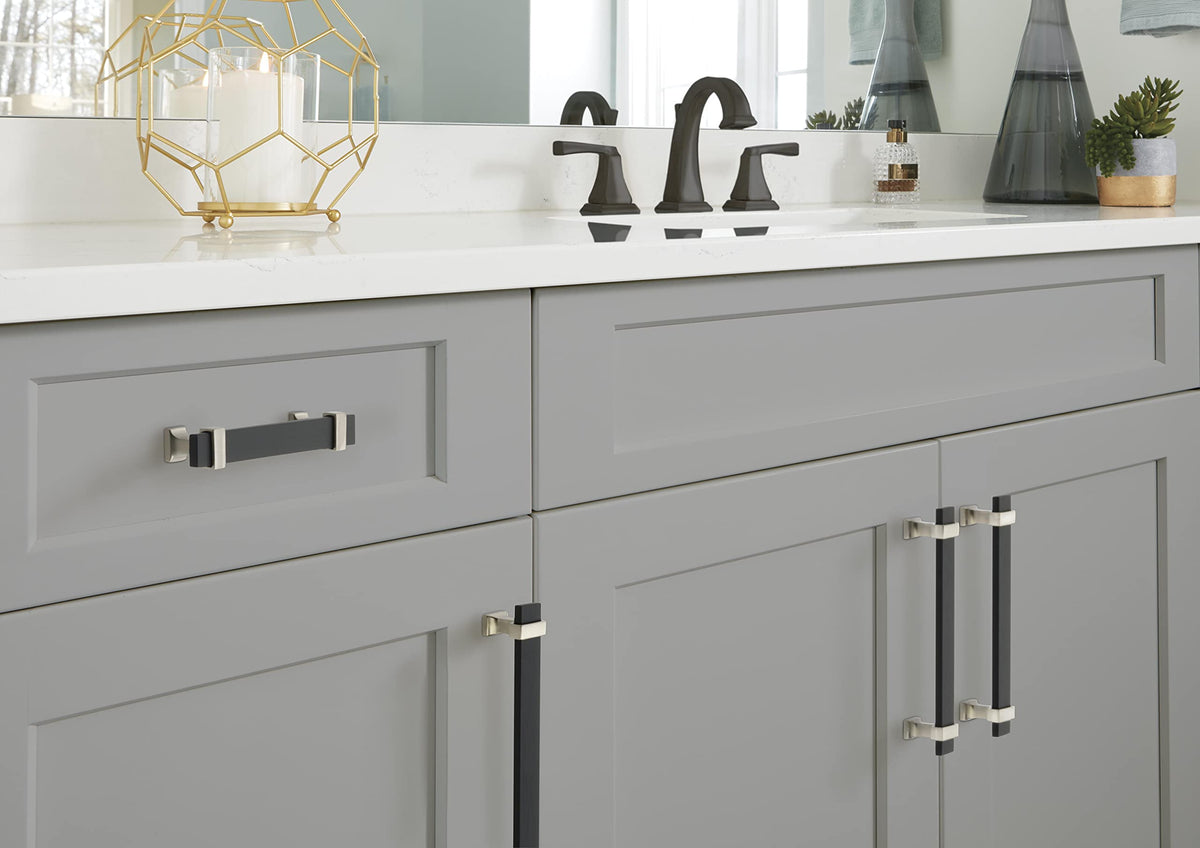 Amerock Cabinet Pull Brushed Matte Black/Satin Nickel 3-3/4 inch (96 mm) Center to Center Overton 1 Pack Drawer Pull Drawer Handle Cabinet Hardware