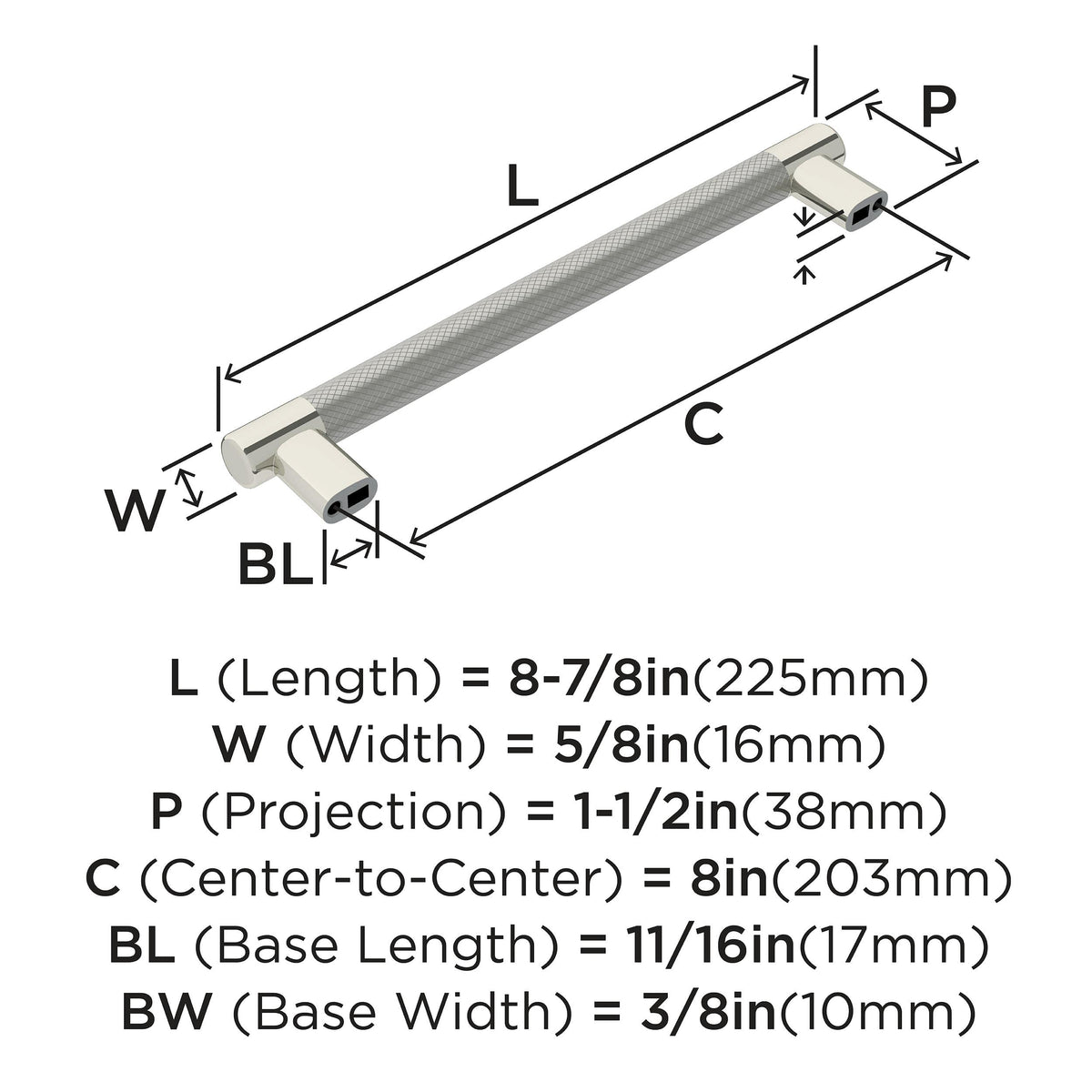 Amerock BP36562PNSS Esquire Cabinet Pull, 8in (203mm) Center-to-Center, Polished Nickel/Stainless Steel