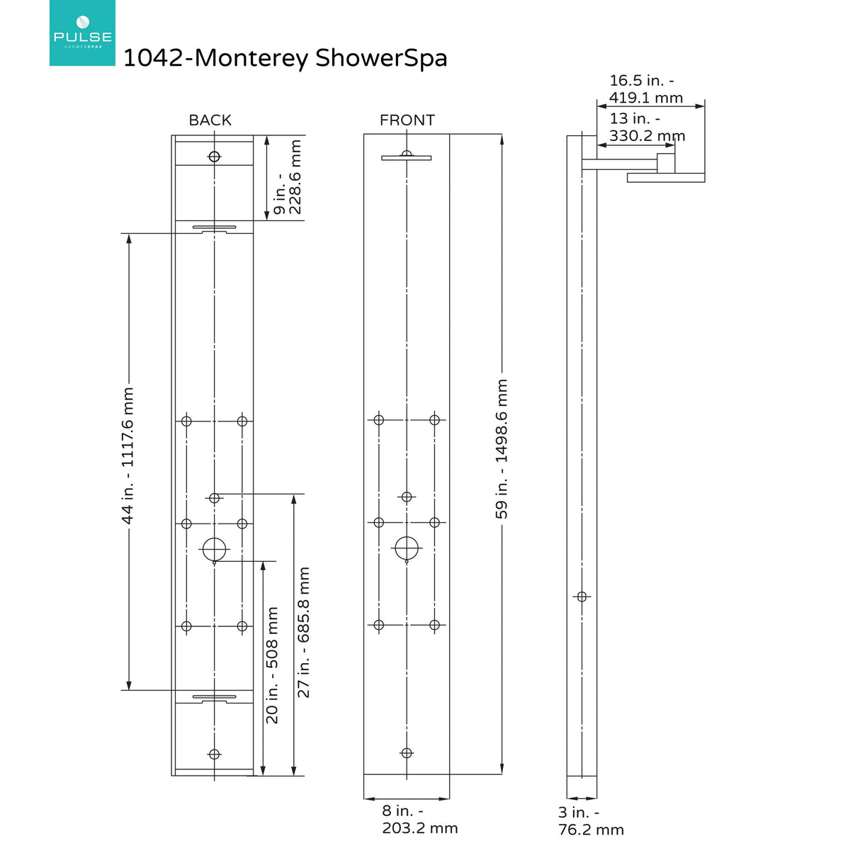 PULSE ShowerSpas 1042-SSB-1.8GPM Monterey ShowerSpa Panel with 8" Rain Showerhead, 6 Body Spray Jets, Hand Shower and Tub Spout, Brushed Stainless Steel with Brushed Nickel Fixtures, 1.8 GPM