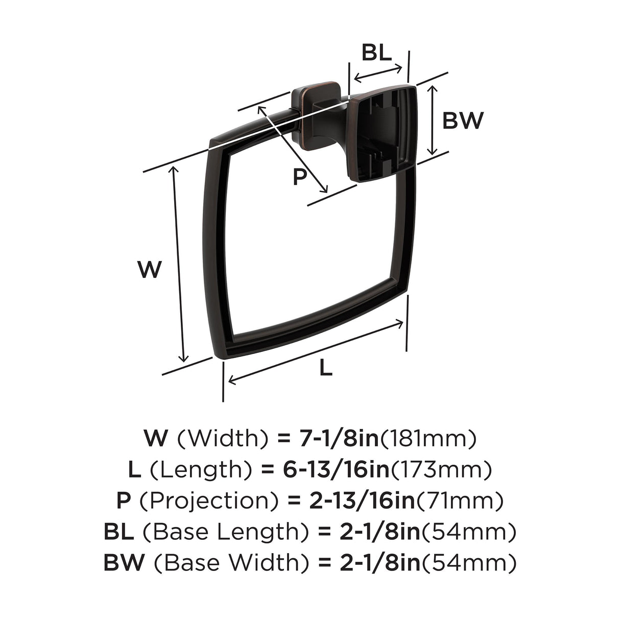 Amerock BH36032ORB Oil Rubbed Bronze Towel Ring 6-13/16 in (173 mm) Length Towel Holder Revitalize Hand Towel Holder for Bathroom Wall Small Kitchen Towel Holder Bath Accessories
