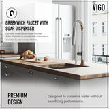 VIGO Greenwich Chrome Kitchen Faucet with Pull-Down Sprayer | Solid Brass Faucet for Kitchen Sink with Soap Dispenser | Single-Handle Kitchen Sink Faucet with Dual Functioning Sink Sprayer