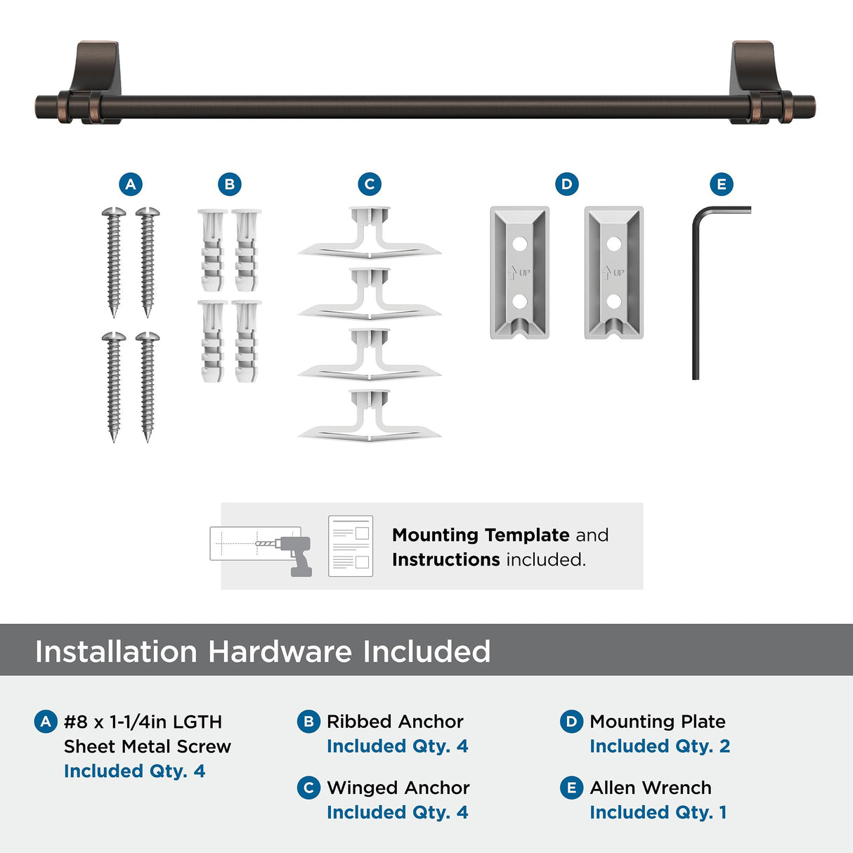 Amerock BH36053ORB Oil Rubbed Bronze Towel Bar 18 in (457 mm) Towel Rack Davenport Bathroom Towel Holder Bathroom Hardware Bath Accessories