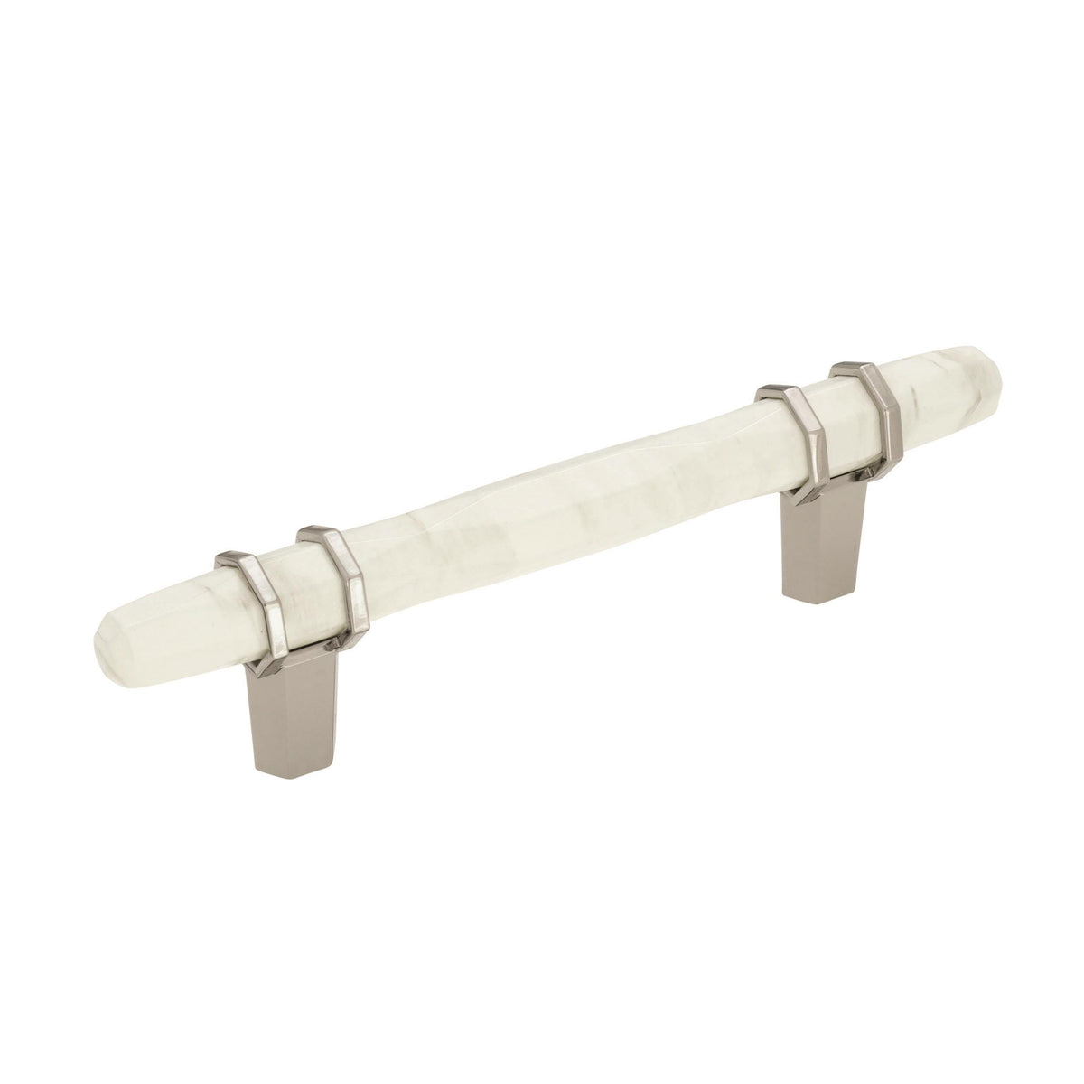 Amerock Cabinet Pull Marble White/Polished Nickel 5-1/16 inch (128 mm) Center to Center Carrione 1 Pack Drawer Pull Drawer Handle Cabinet Hardware