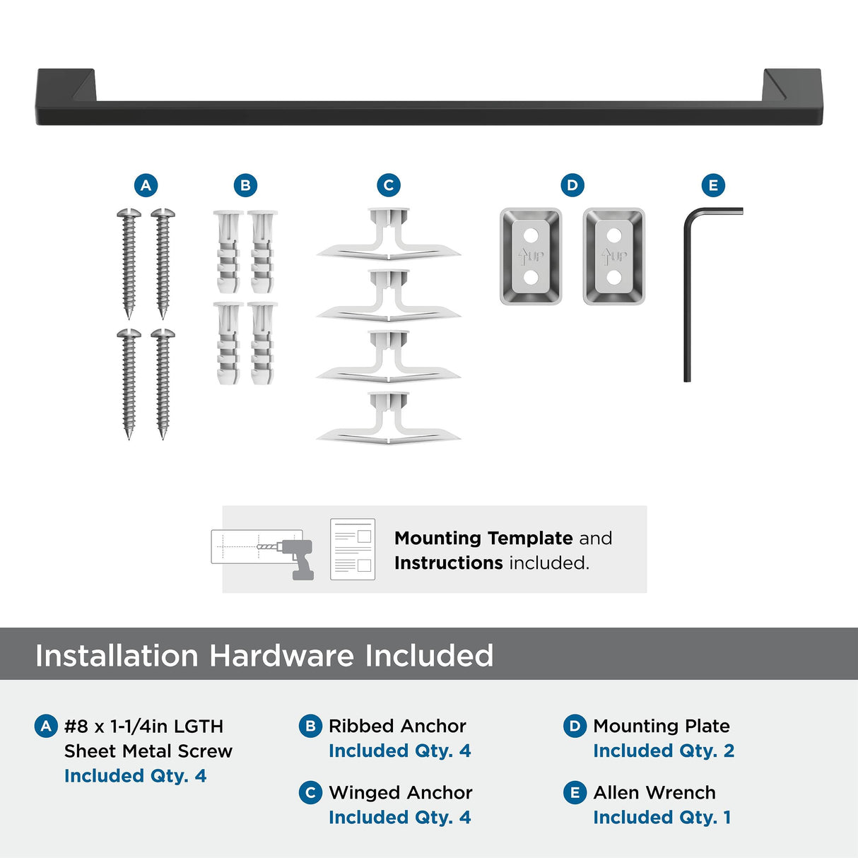 Amerock BH36004MB Matte Black Towel Bar 24 in (610 mm) Towel Rack Blackrock Bathroom Towel Holder Bathroom Hardware Bath Accessories