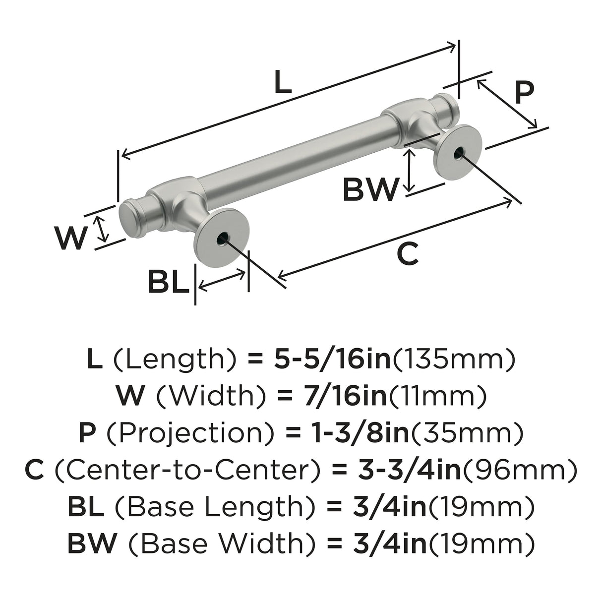 Amerock Cabinet Pull Satin Nickel 3-3/4 inch (96 mm) Center-to-Center Winsome 1 Pack Drawer Pull Cabinet Handle Cabinet Hardware