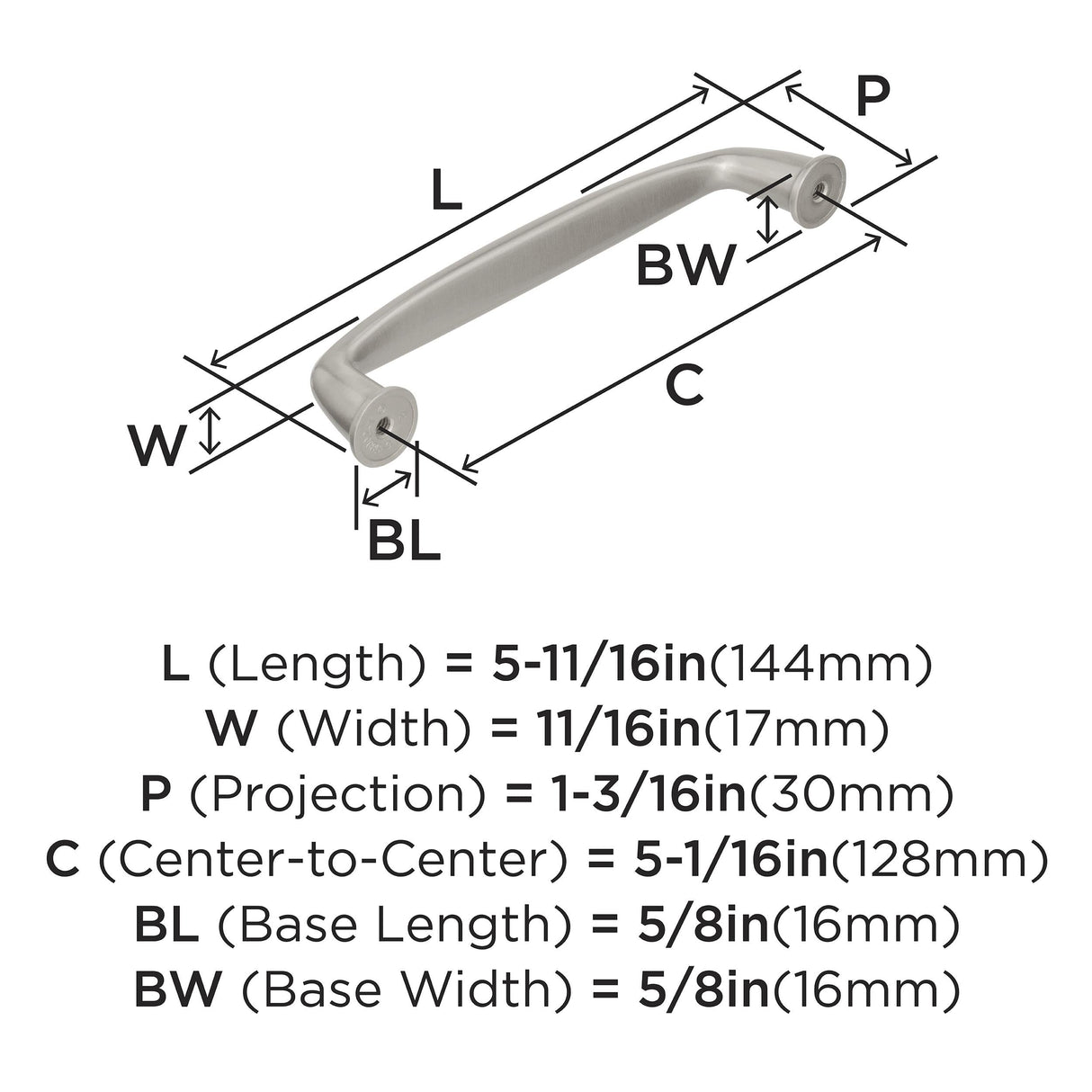 Amerock Cabinet Pull Satin Nickel 5-1/16 inch (128 mm) Center to Center Kane 1 Pack Drawer Pull Drawer Handle Cabinet Hardware