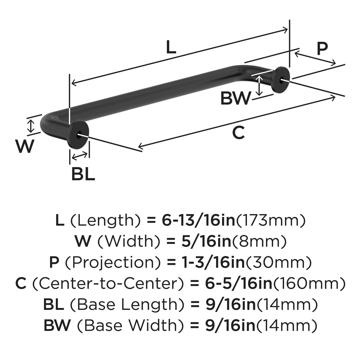 Amerock BP37381FB Matte Black Cabinet Pull 6-5/16 in (160 mm) Center-to-Center Cabinet Handle Factor Drawer Pull Kitchen Cabinet Handle Furniture Hardware